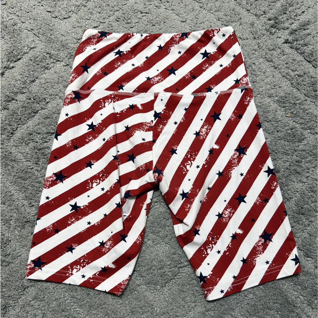 Shosho Women's Patriotic Activewear Biker Shorts Pockets High Rise Size Small