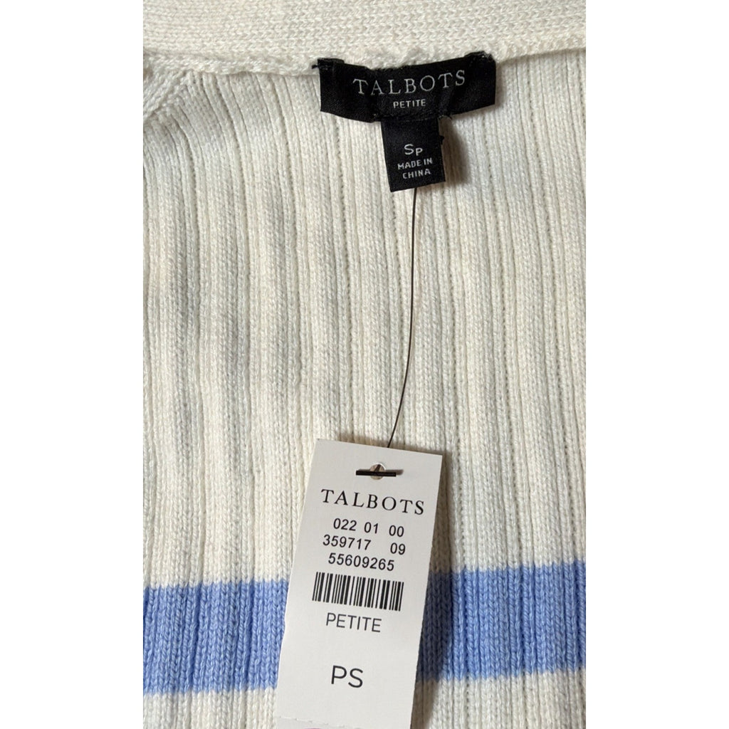 NWT TALBOTS IVORY/MULTI BLUE BRETON STRIPED V-NECK SWEATER SIZE SMALL PETITE