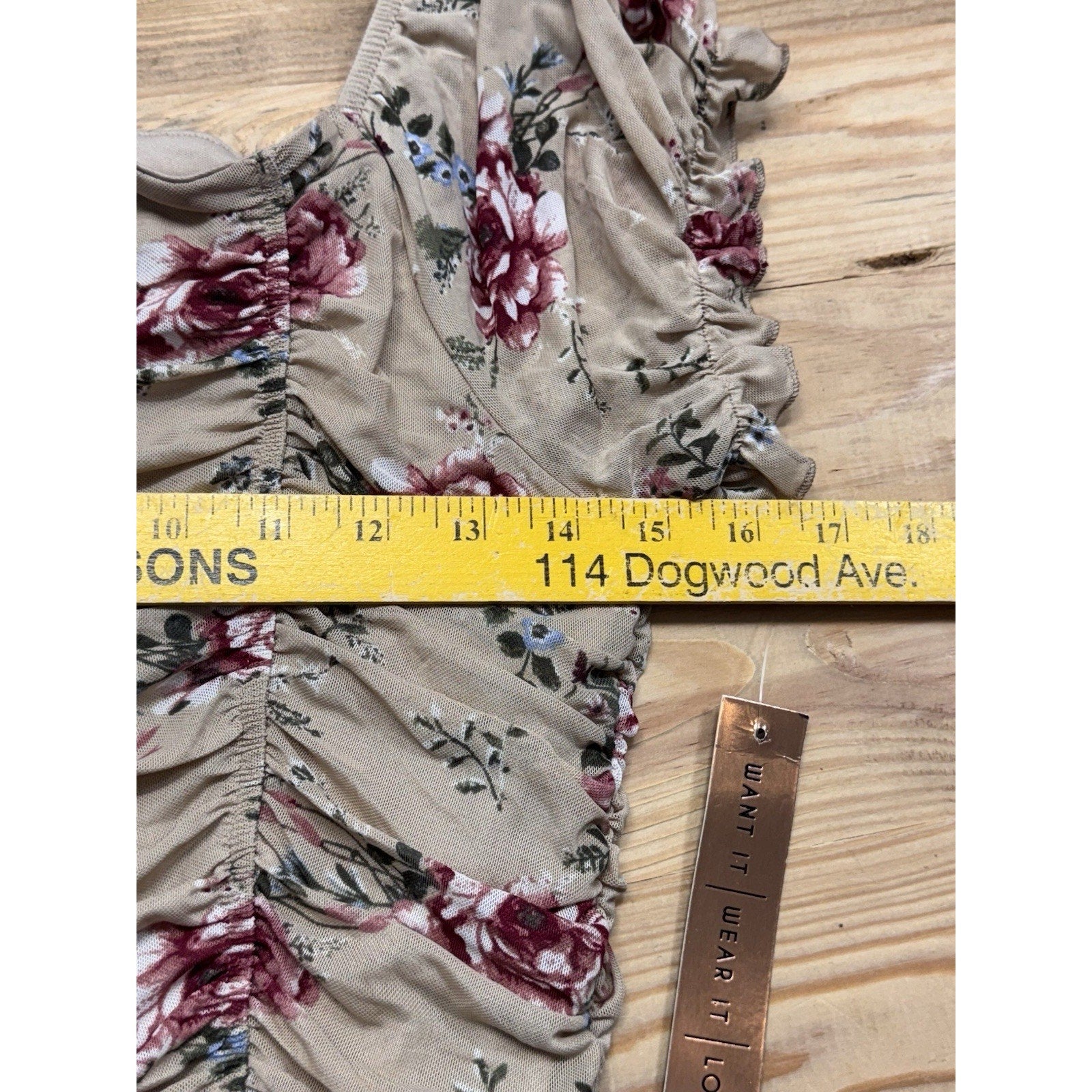 Almost Famous Floral Boho Cottagecore Ruffled Blouse, Tan Women’s Size L NWT