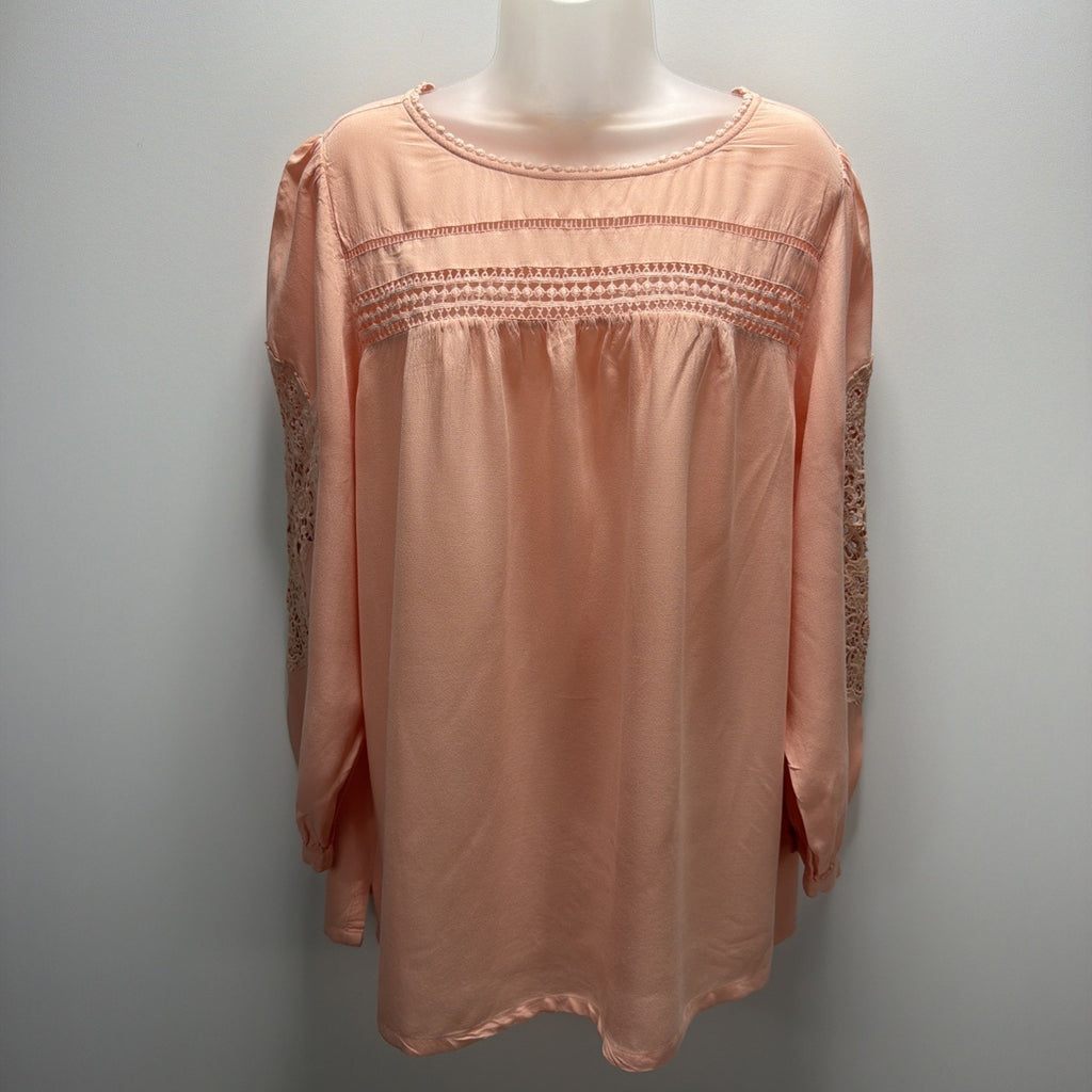 LOFT Peach Boho Lace Inset Top Blouse Large