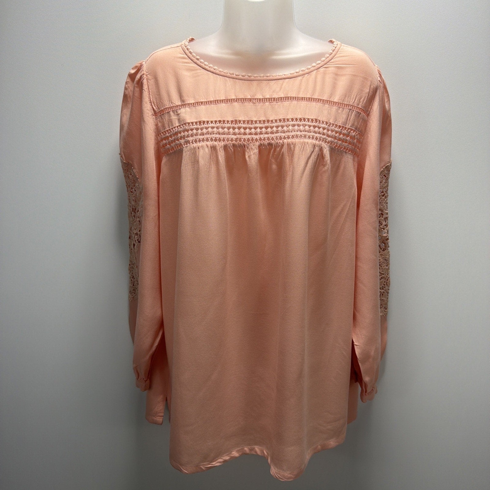 LOFT Peach Boho Lace Inset Top Blouse Large