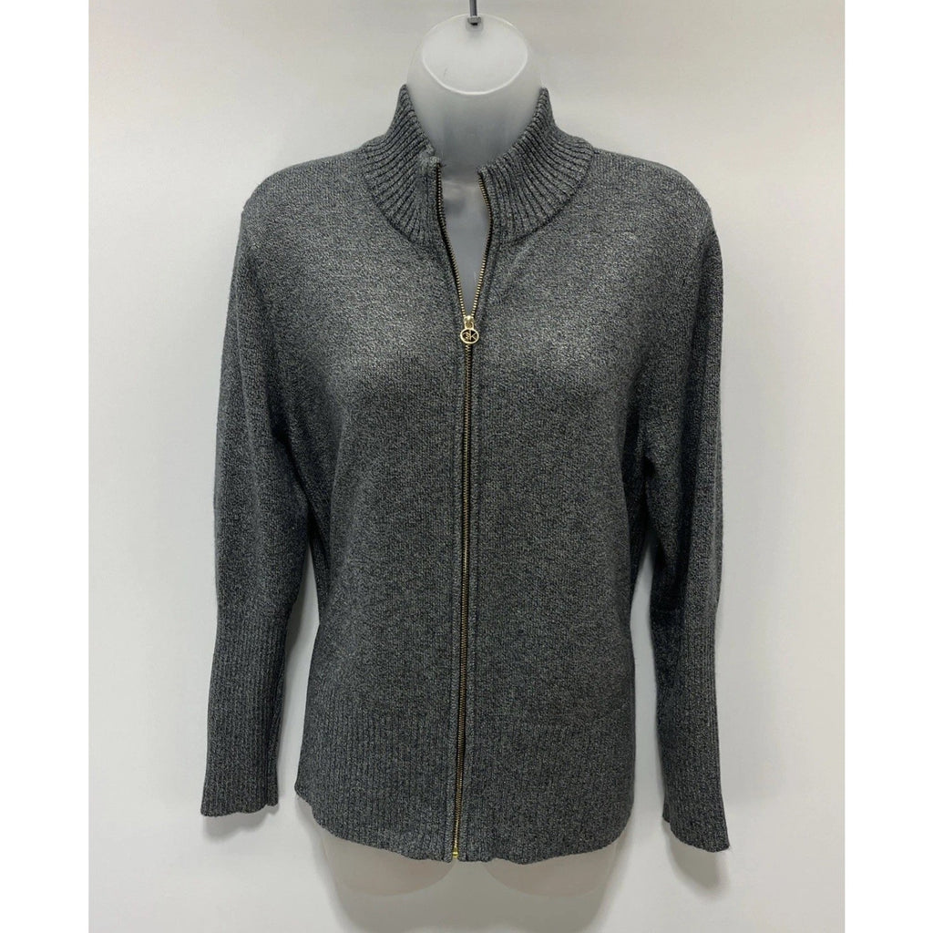 Calvin Klein Womans Gray Cardigan Sweater Sweatshirt Size Large Full Zip