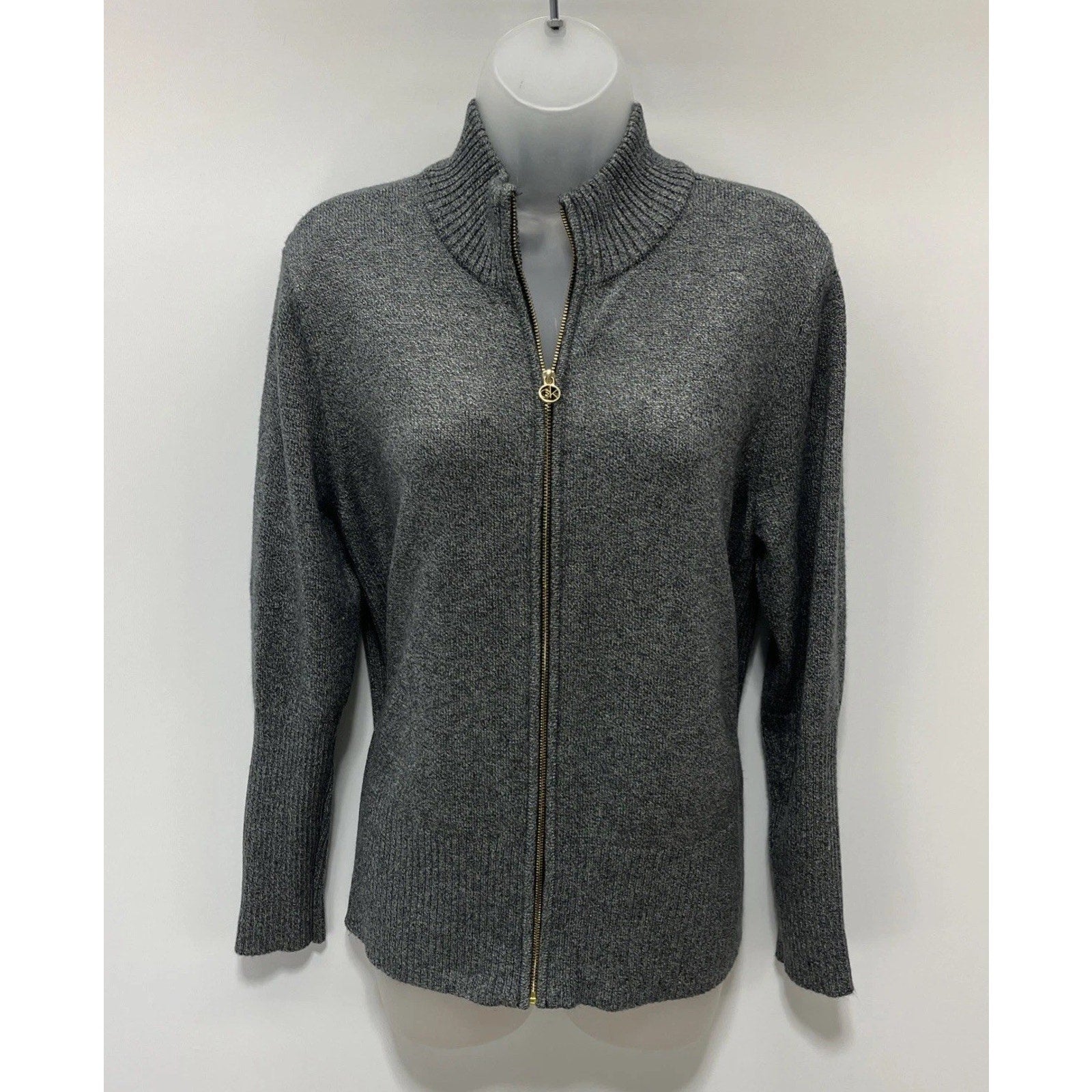 Calvin Klein Womans Gray Cardigan Sweater Sweatshirt Size Large Full Zip
