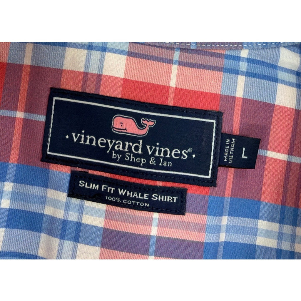 Vineyard Vines Shirt Mens Large Slim Fit Whale Button Up Long Sleeve Plaid