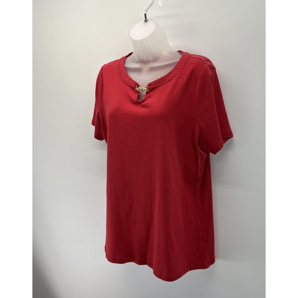 Talbots Red Short Sleeve Blouse Gold Hook Red Plus 1X