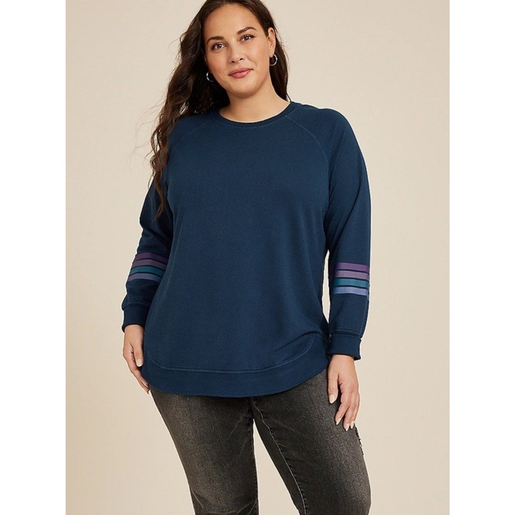 Maurices Sunhaven Striped Sleeve Crewneck Sweatshirt Plus Size 4X NWT