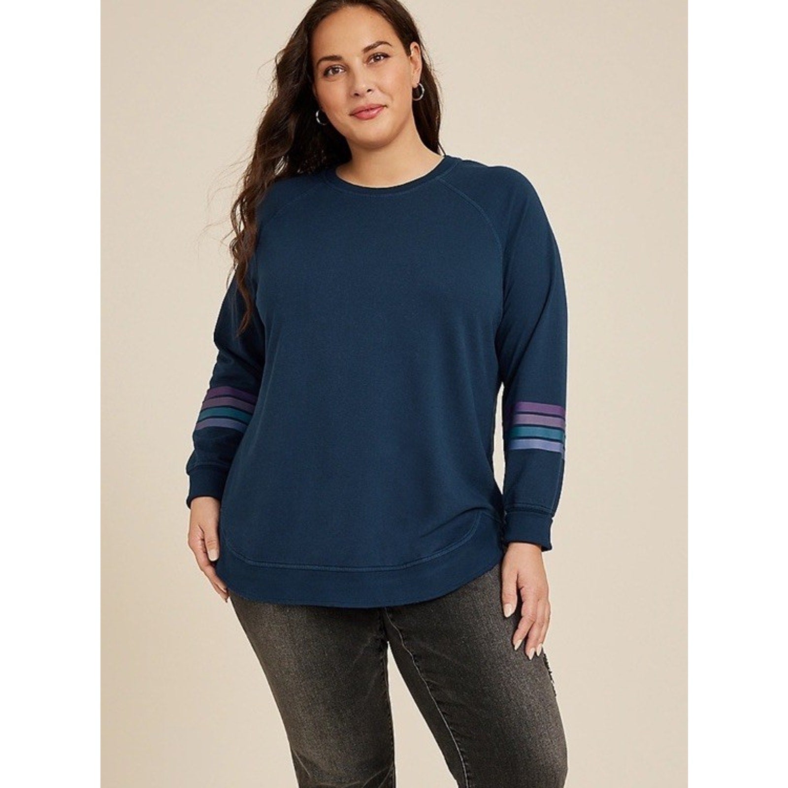 Maurices Sunhaven Striped Sleeve Crewneck Sweatshirt Plus Size 4X NWT