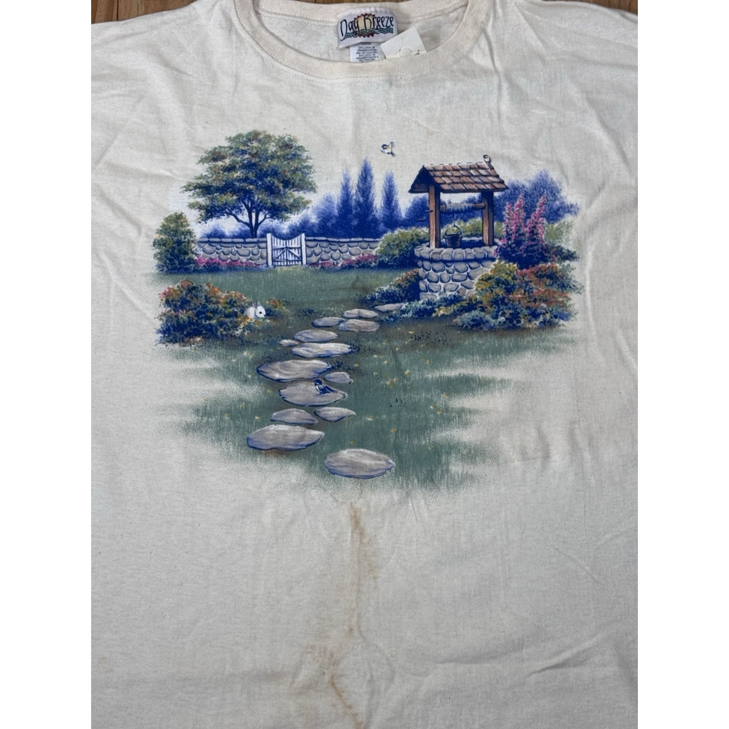 Day Breeze Women's Short Sleeve Cottage Scene Graphics T-shirt Sz 2X made In USA