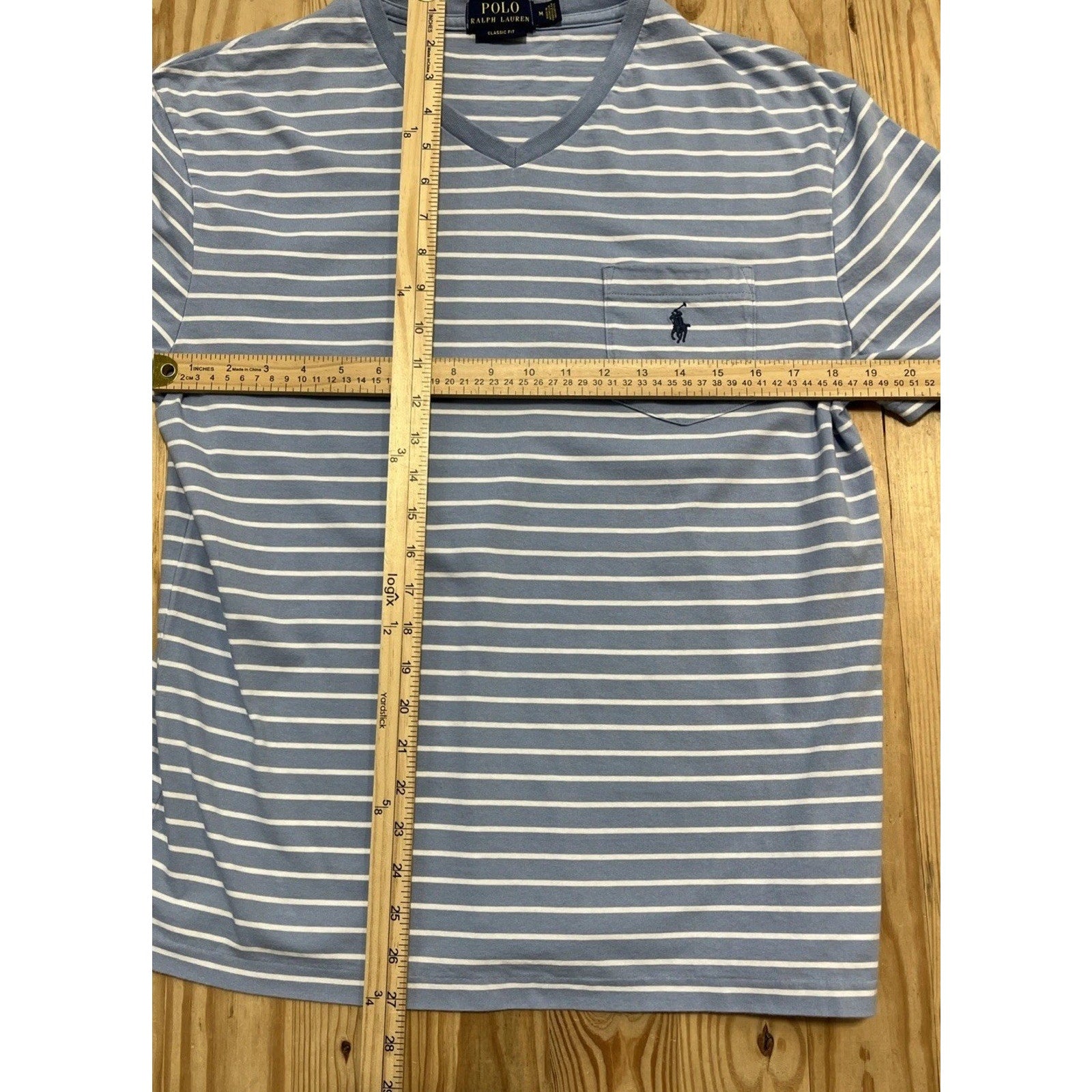 Polo Ralph Lauren Men’s Striped Tee Blue White Classic Fit V Neck T Shirt