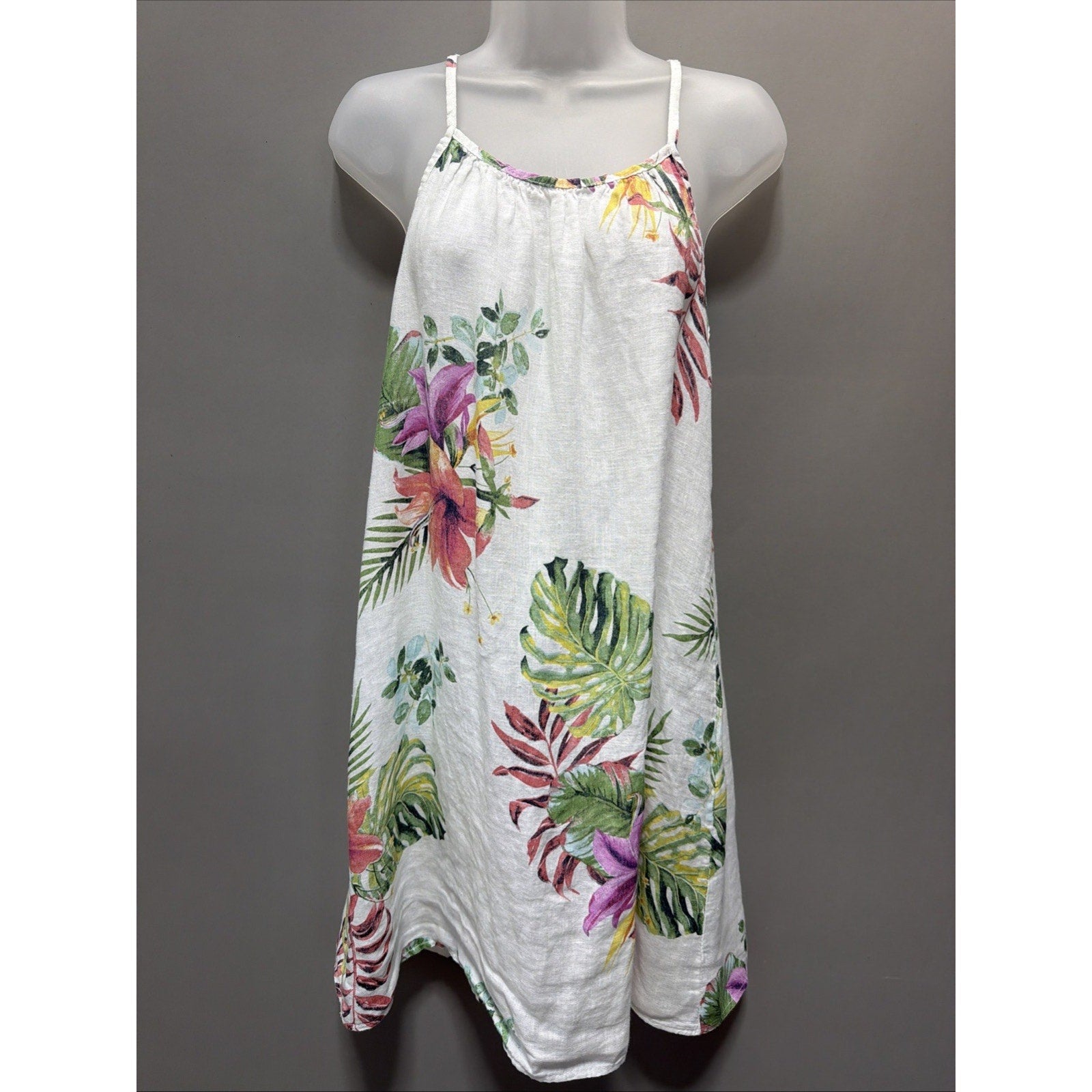 Lungo L’arno 100% Linen Floral Palm Dress Coverup Medium Made in Italy Coastal