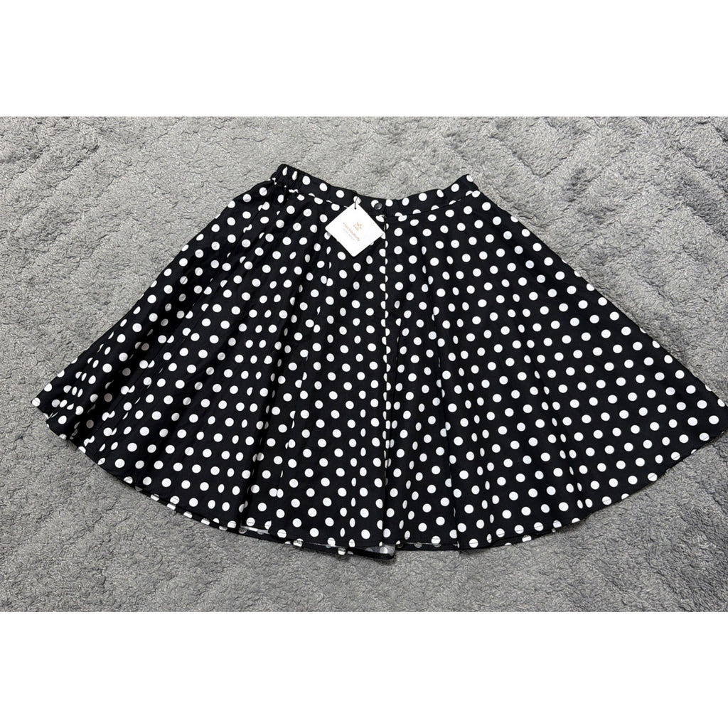 Black Butterfly Retro Black and White Polka Dot Swing Skirt Girls 9-10 NWT