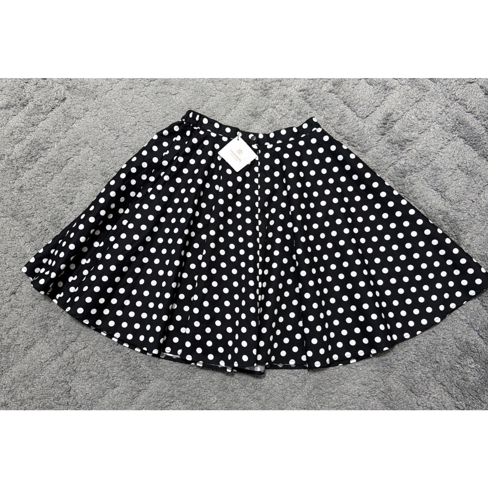 Black Butterfly Retro Black and White Polka Dot Swing Skirt Girls 9-10 NWT