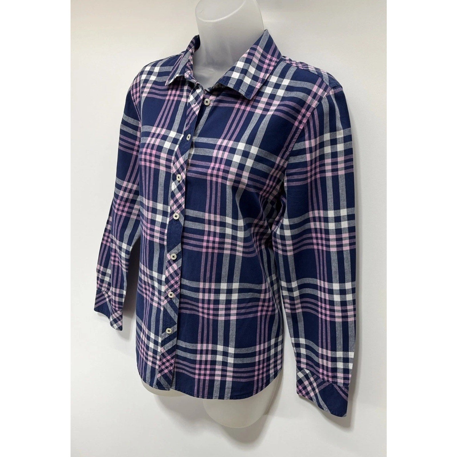 Talbots Petite Womens Shirt Size L Petite Plaid Button Up Classic Long Sleeve