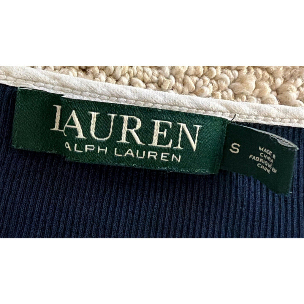 LAUREN RALPH LAUREN Pullover Navy Blue White Trim Cap Sleeve Top Size S