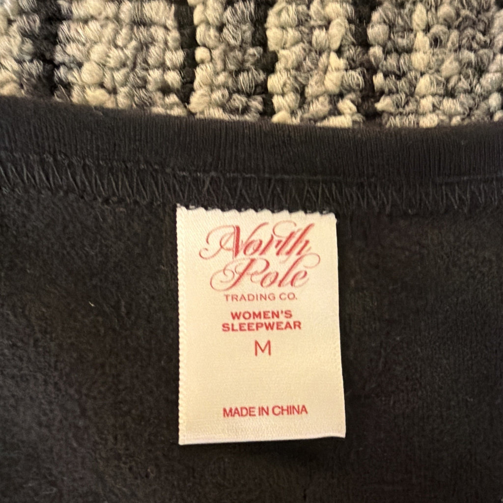 North Pole Black Fleece Size M Lounge Shirt Joyful Elf Hat Ugly Christmas NWT