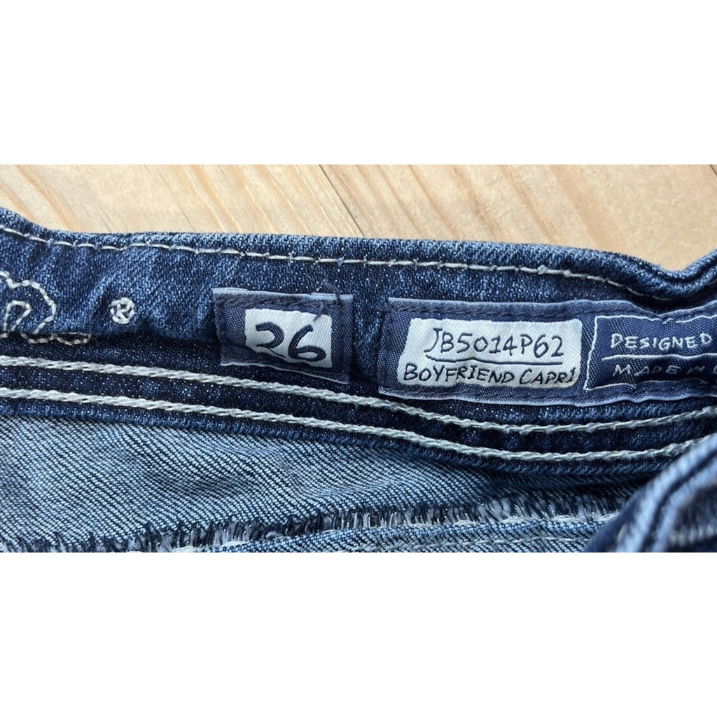 Miss Me Denim Brand Boyfriend Capri Thick Stitch Jeans Size 26 Distressed