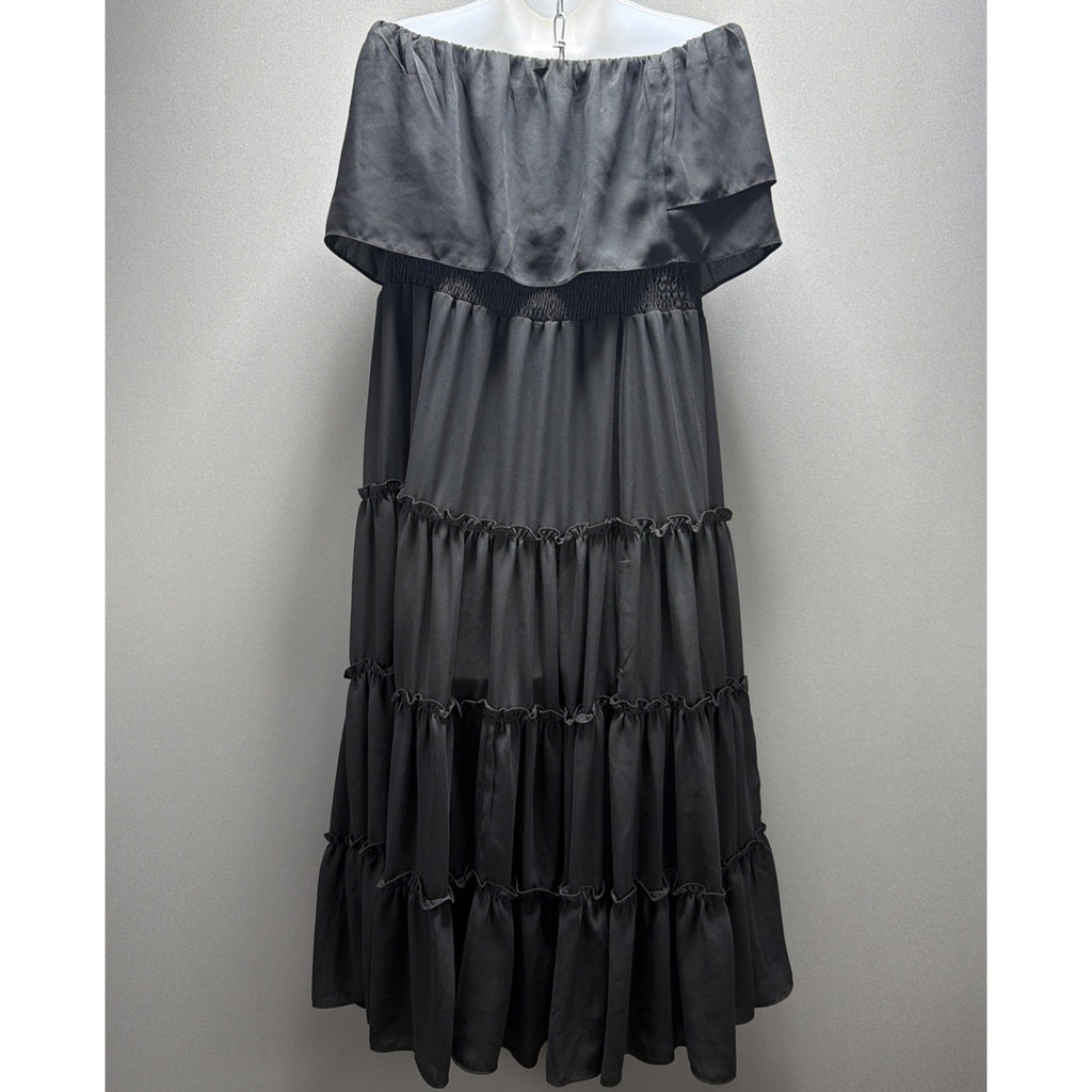1. State Womens XL Black Cold Shoulder Tiered Maxi Dress 1X Ruffled Accents NWT