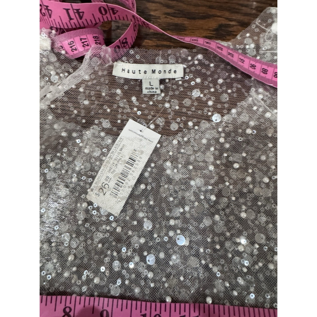 Haute Monde Young Contemporary Pearl Mesh Top Size Large