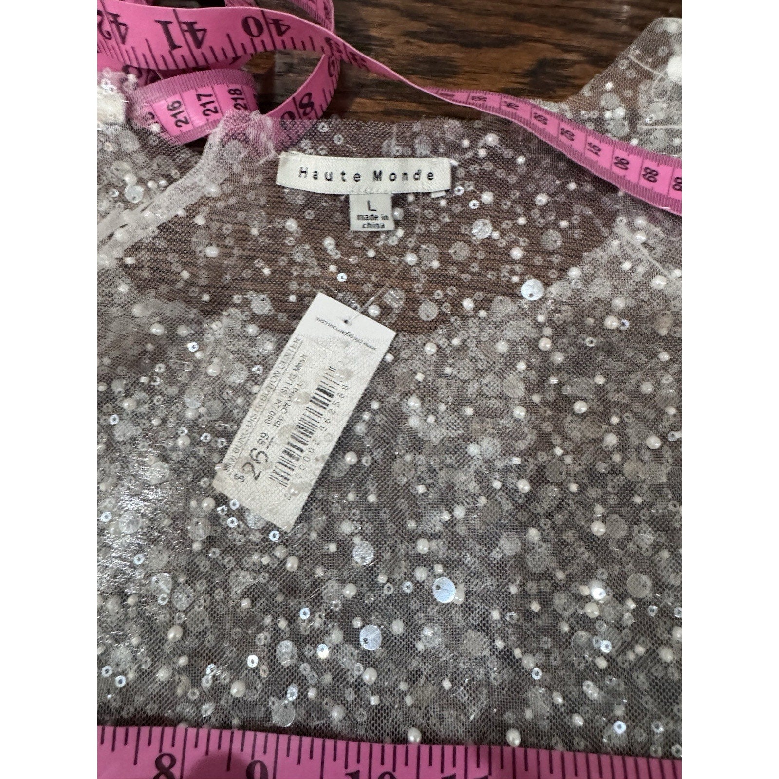 Haute Monde Young Contemporary Pearl Mesh Top Size Large