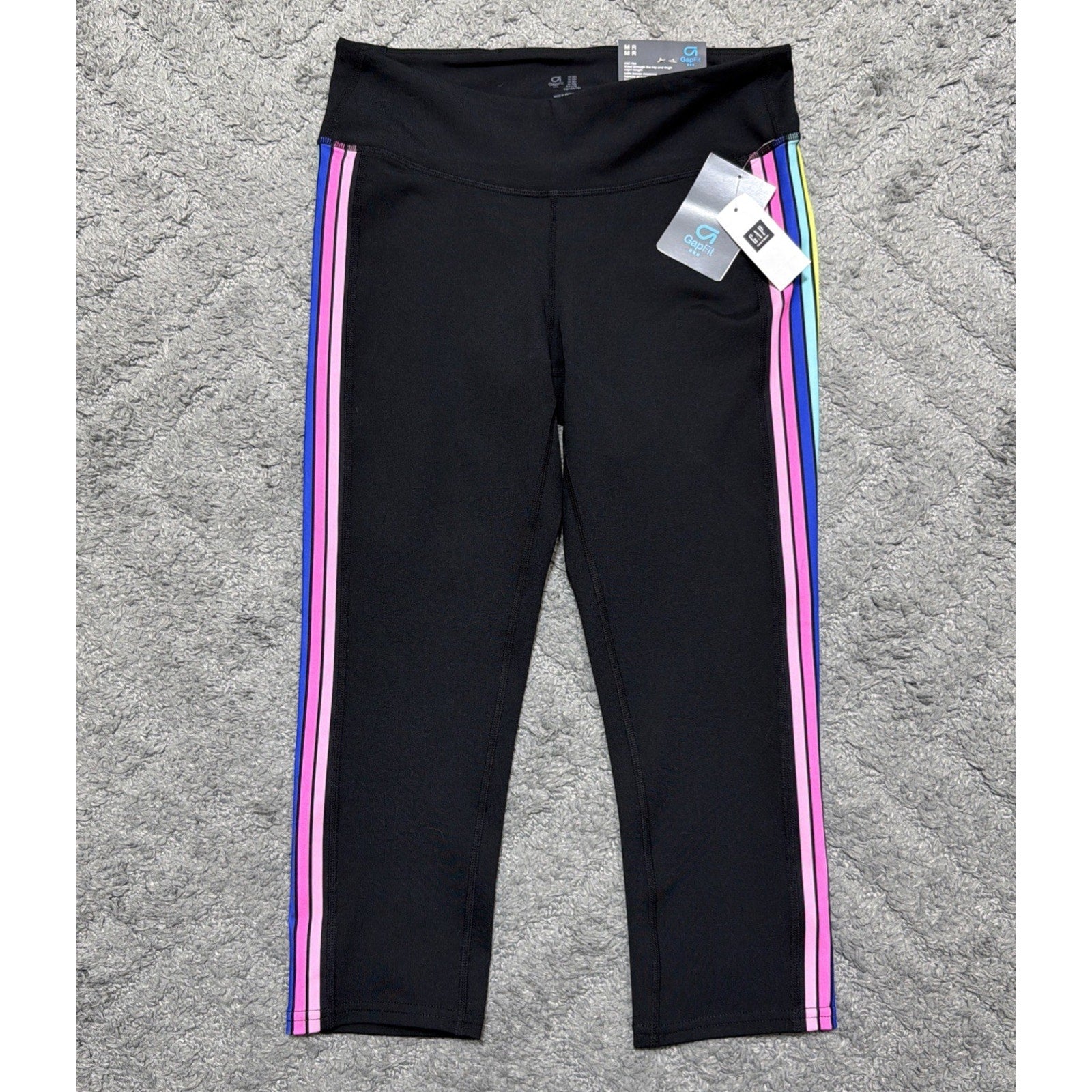 NWT Gap Fit gfast Yoga Leggings "Power GFAST PA" Black & Pink Running Size M