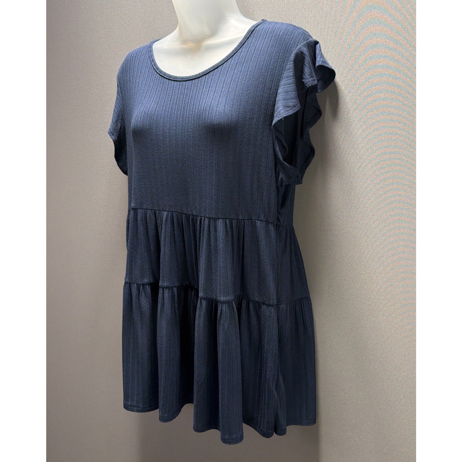 Francesca’s Blue Rain Women’s Short Sleeve Tiered Dress, Size Large NWT