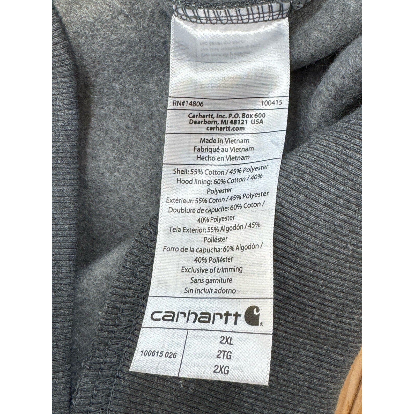 Carhartt Dark Gray Rain Defender Loose Fit Hooded Sweatshirt Men’s Size 2XL NWT