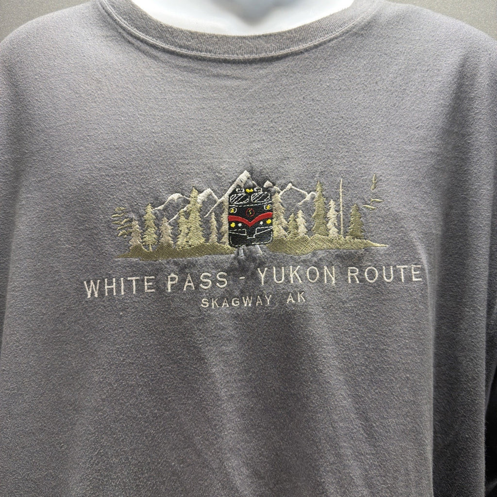 Mens Sz L Skagway Alaska Grey Pass Yukon Route Railway Embroidered T-Shirt