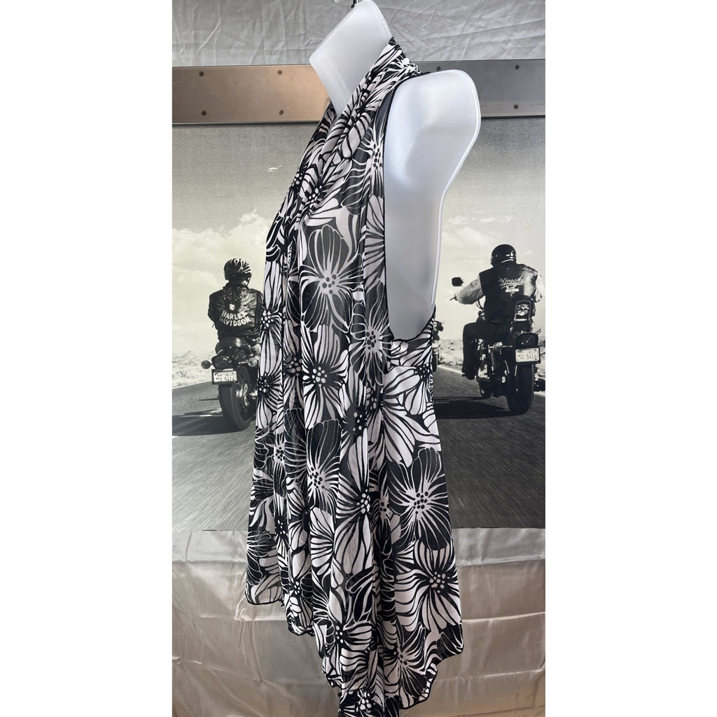 Molly + Max Black White Sleeveless Open Front Cardigan Duster Size S Made In USA