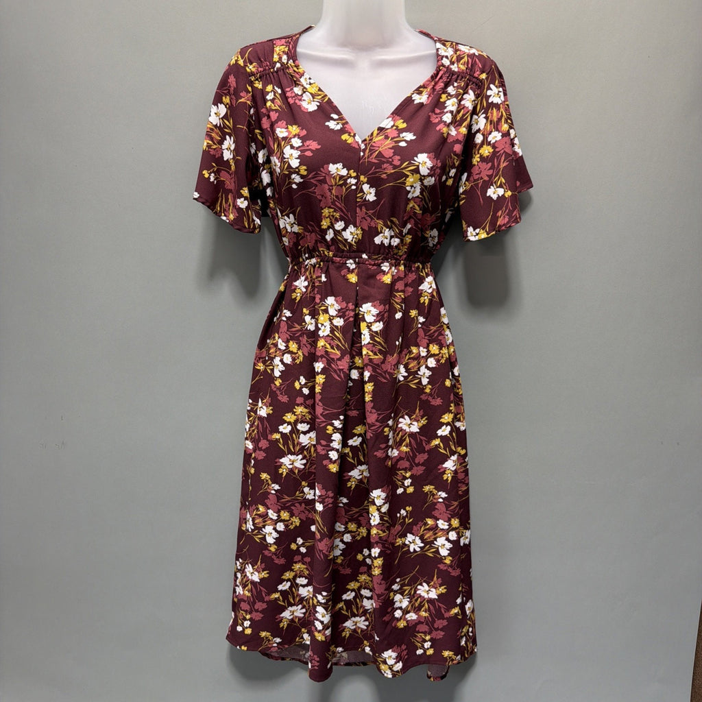 Women's Isabel Maternity Dress Short Sleeve M Burgundy Floral NWT