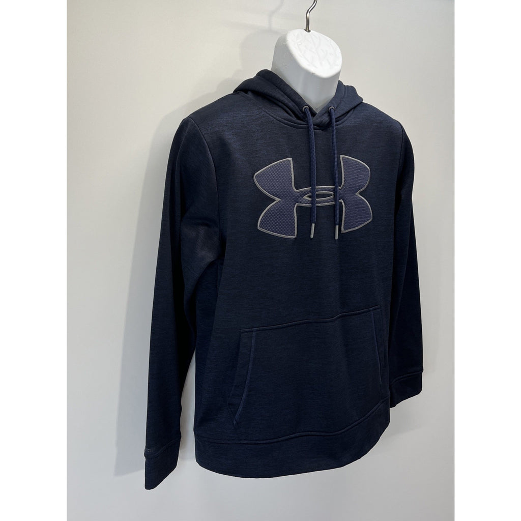 Under Armour Mens CG Armour Fleece Big Logo Hoodie Blue SMALL Loose Fit
