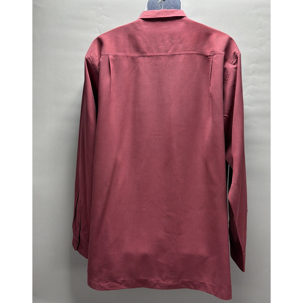 Tulliano Luxury 100% Silk Shirt Mens L Wine Red Button Front Long Sleeve NWT