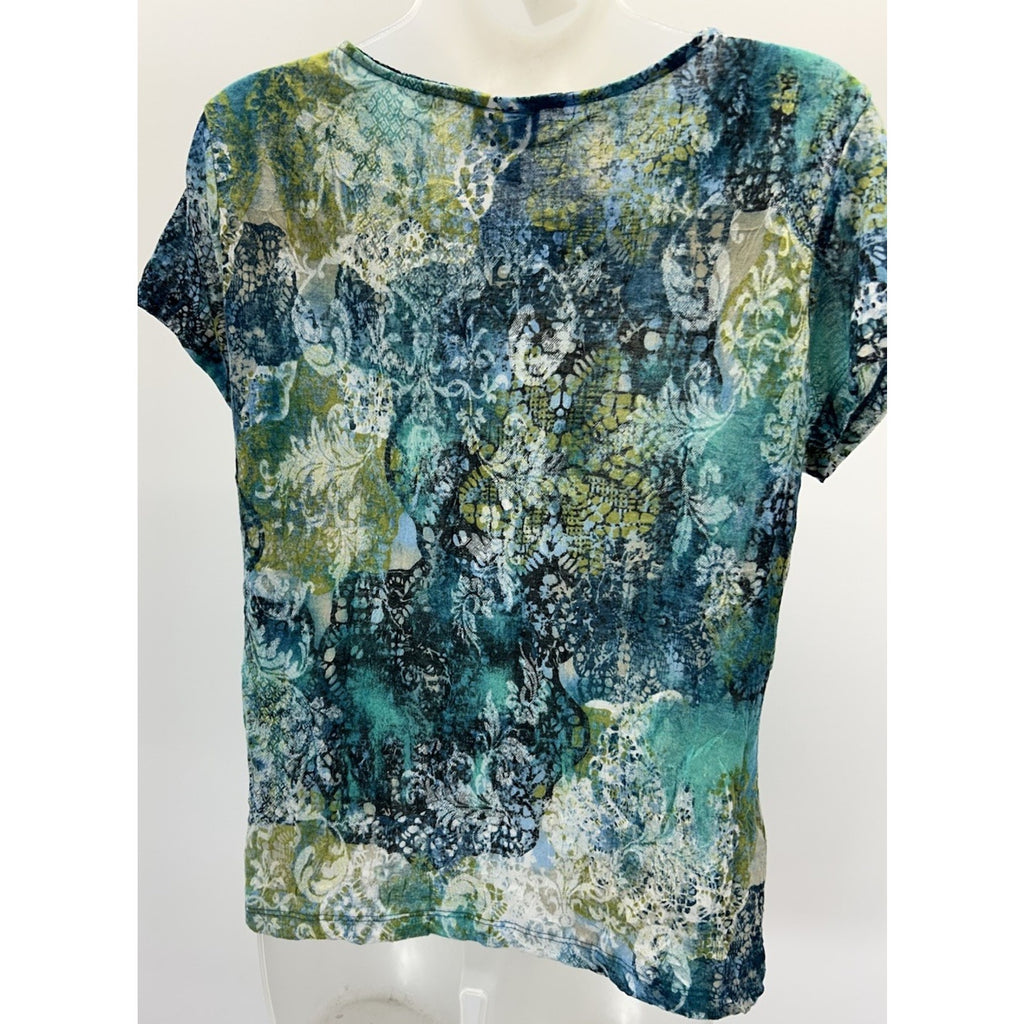 Kim Rogers Shirt Womens PM Blue Watercolor Short Sleeve Pullover.