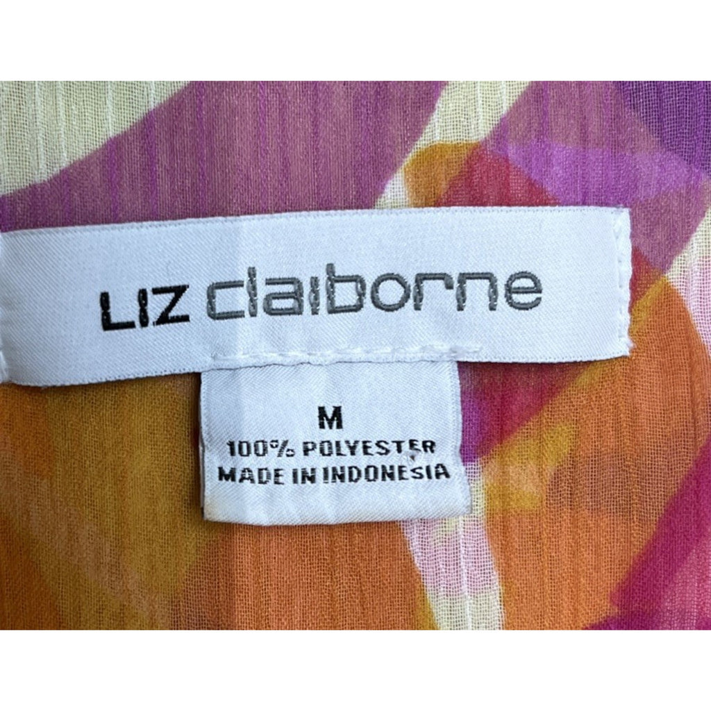 Liz Claiborne Button-Up Top SZ M Sleeveless Chiffon Floral Light & Sheer