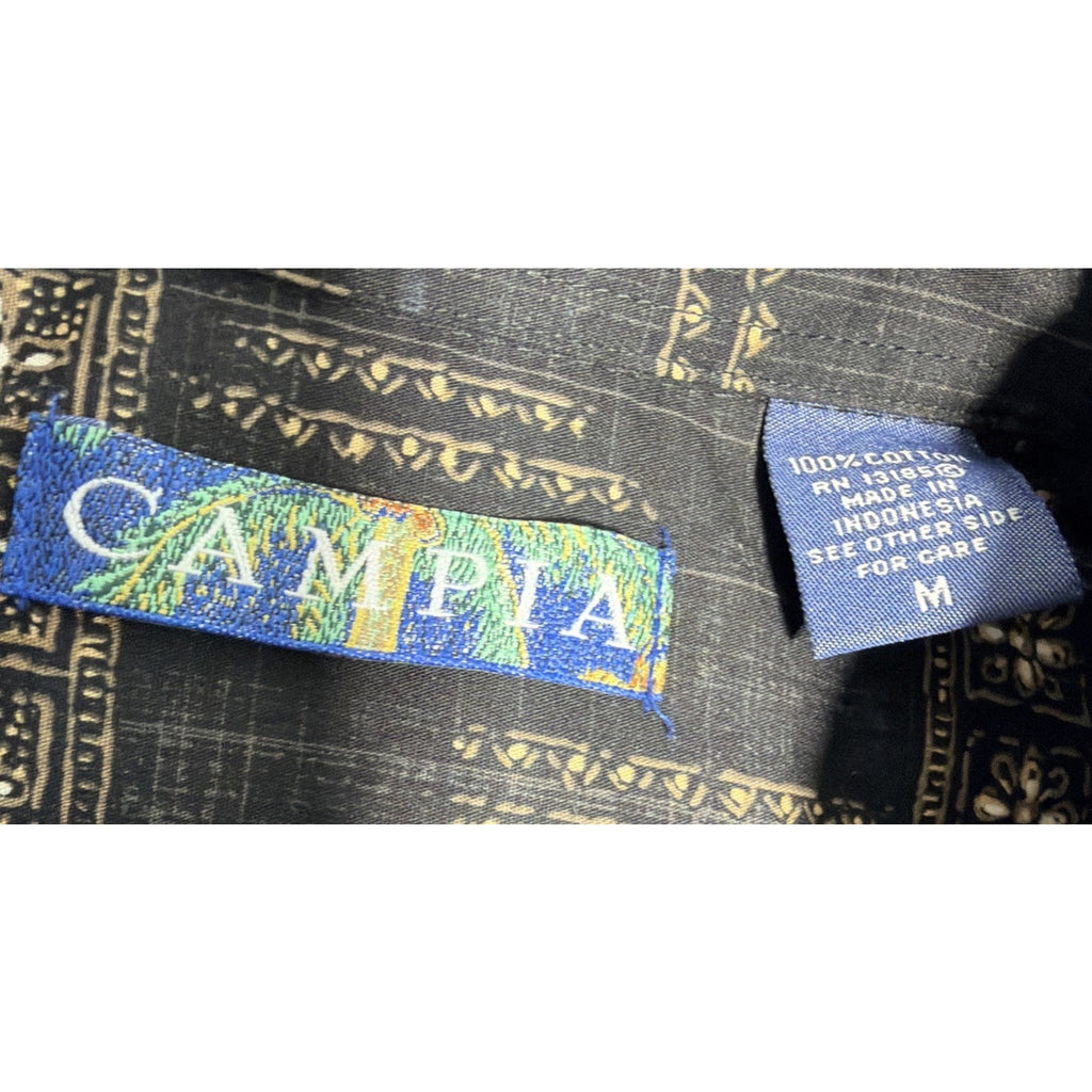 Campia Hawaiian Shirt Men’s Size M Floral Black Button Short Sleeve Cotton Mens