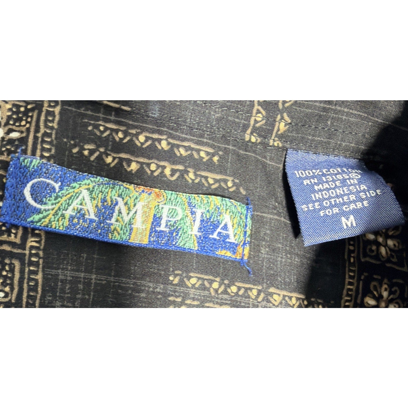 Campia Hawaiian Shirt Men’s Size M Floral Black Button Short Sleeve Cotton Mens