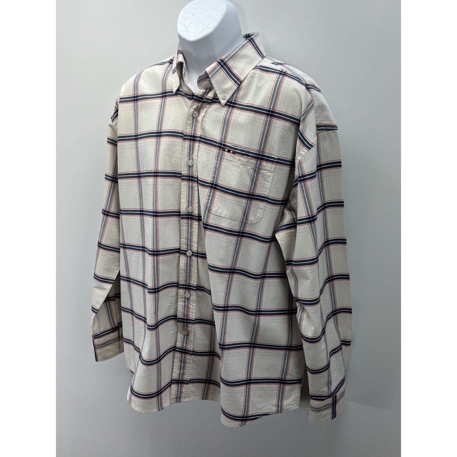 Larro Button Down Shirt Men's Casual long sleeve collared plaid XXL