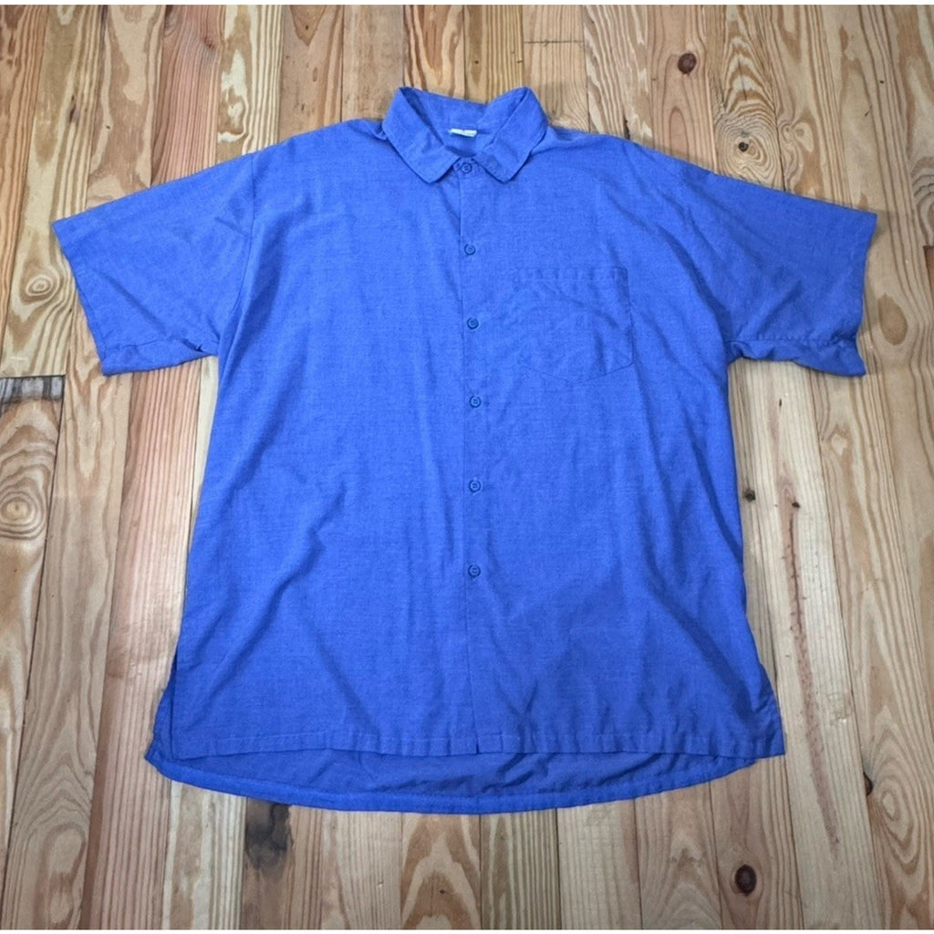 VTG La Leela Light Blue Button down Short Sleeve Casual Shirt Mens XL Made inUSA