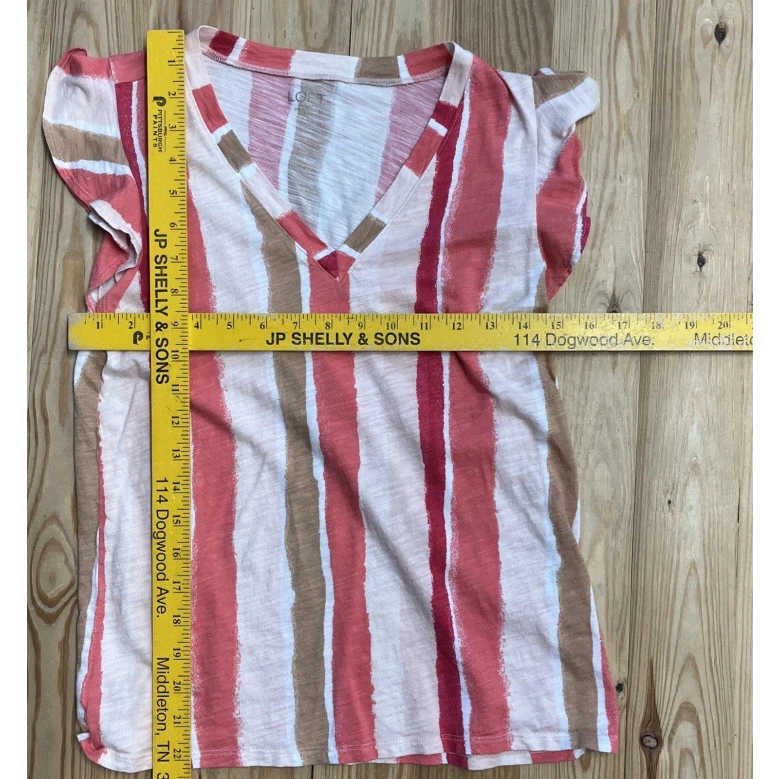 LOFT Womens Rust Red Mustard Striped Short Sleeve Vintage Soft Blouse Medium