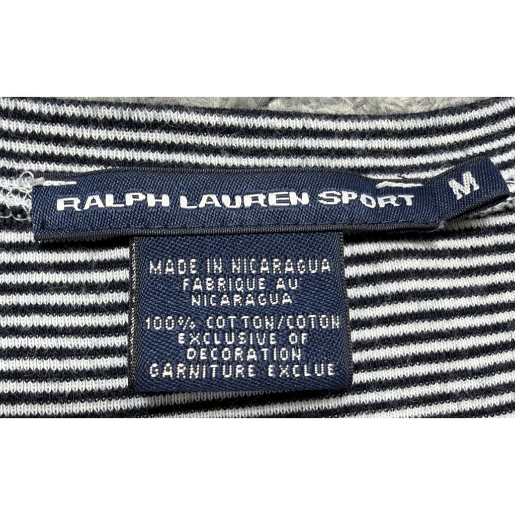 Ralph Lauren Sport Shirt Womens M Black/White Striped Short Sleeve Pullover