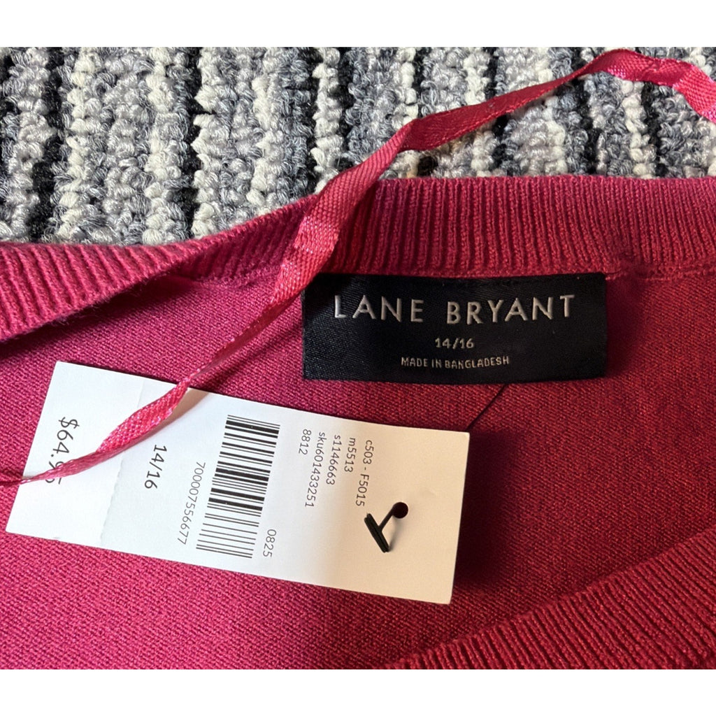 Lane Bryant Sweater Womens 14/16 Pink Boat Neck Tunic Sweater Pullover NWT