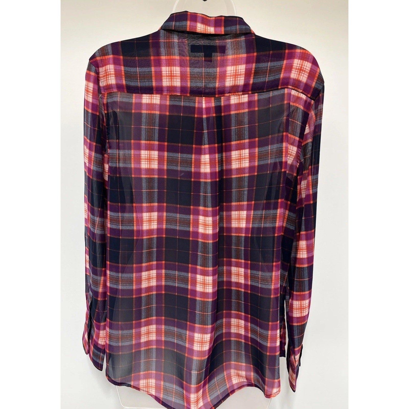 Banana Republic Factory Button-up Shirt Sheer Pink Blue Plaid Long Sleeve Lp