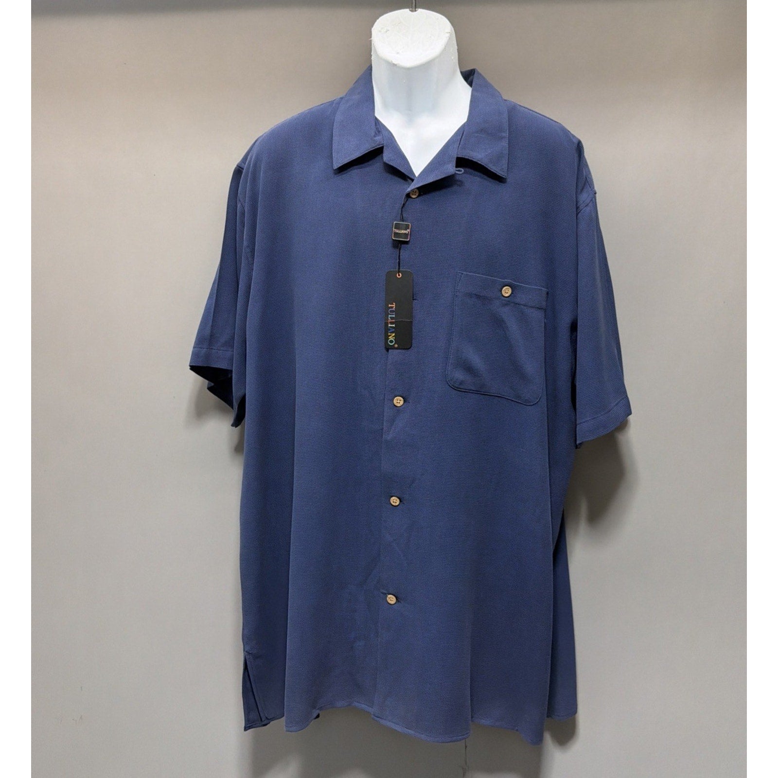 Tulliano Men’s XXXL Blue 100% Silk Camp Shirt NWT Luxury Resort Casual Button Up