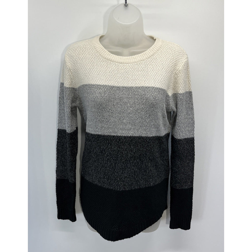 Womens Pink Clover Color Block Knit Sweater Cream Black Gray Long Sleeve Size XS