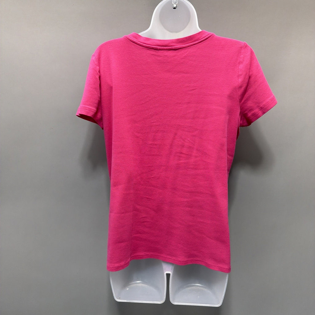 Lauren Ralph Lauren Women's L Fuscia Scoop Neck T Shirt Plain Tee Short Sleeve