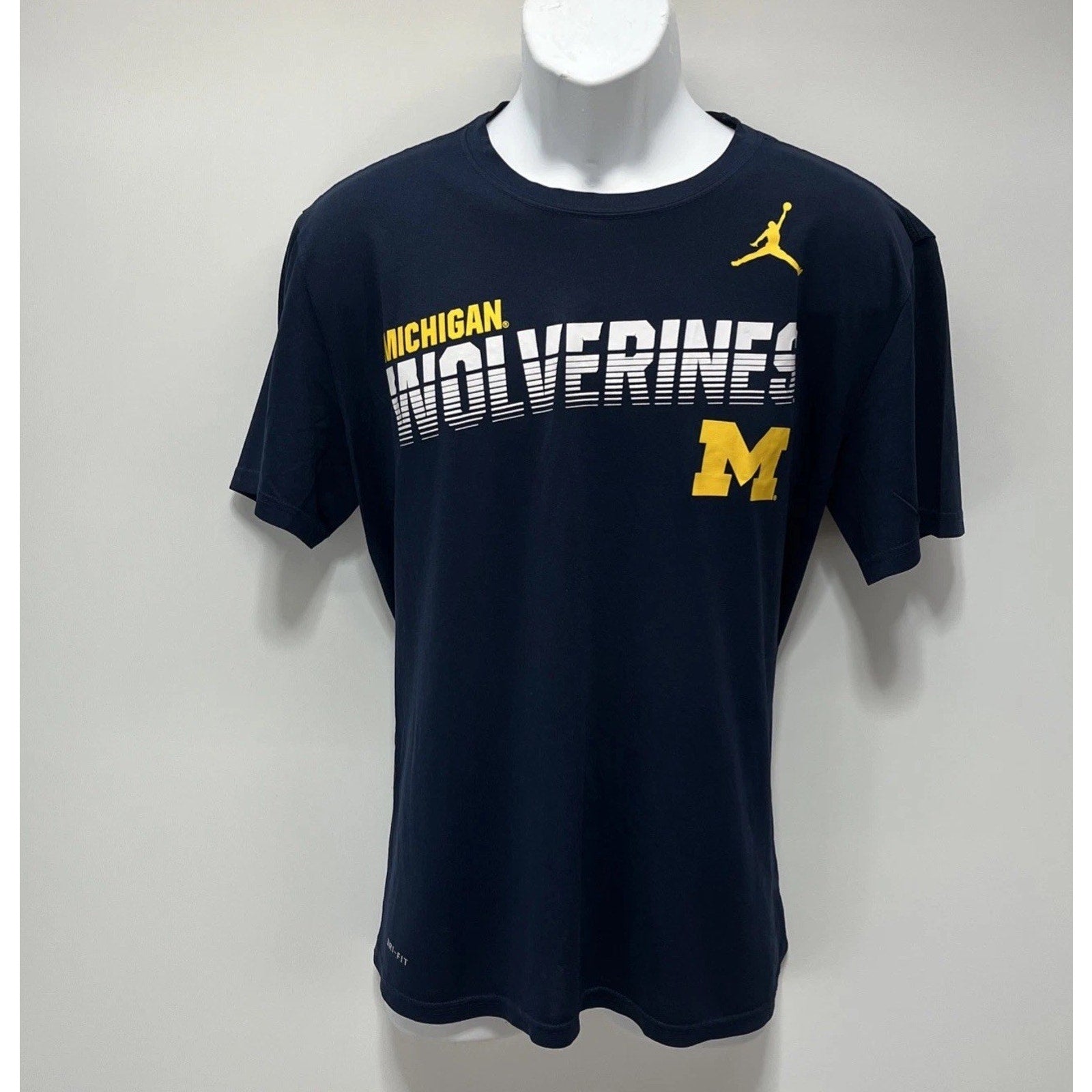 Michigan Wolverines Nike Dri Fit Tee Jordan T Shirt Mens Large Blue Short Sleeve