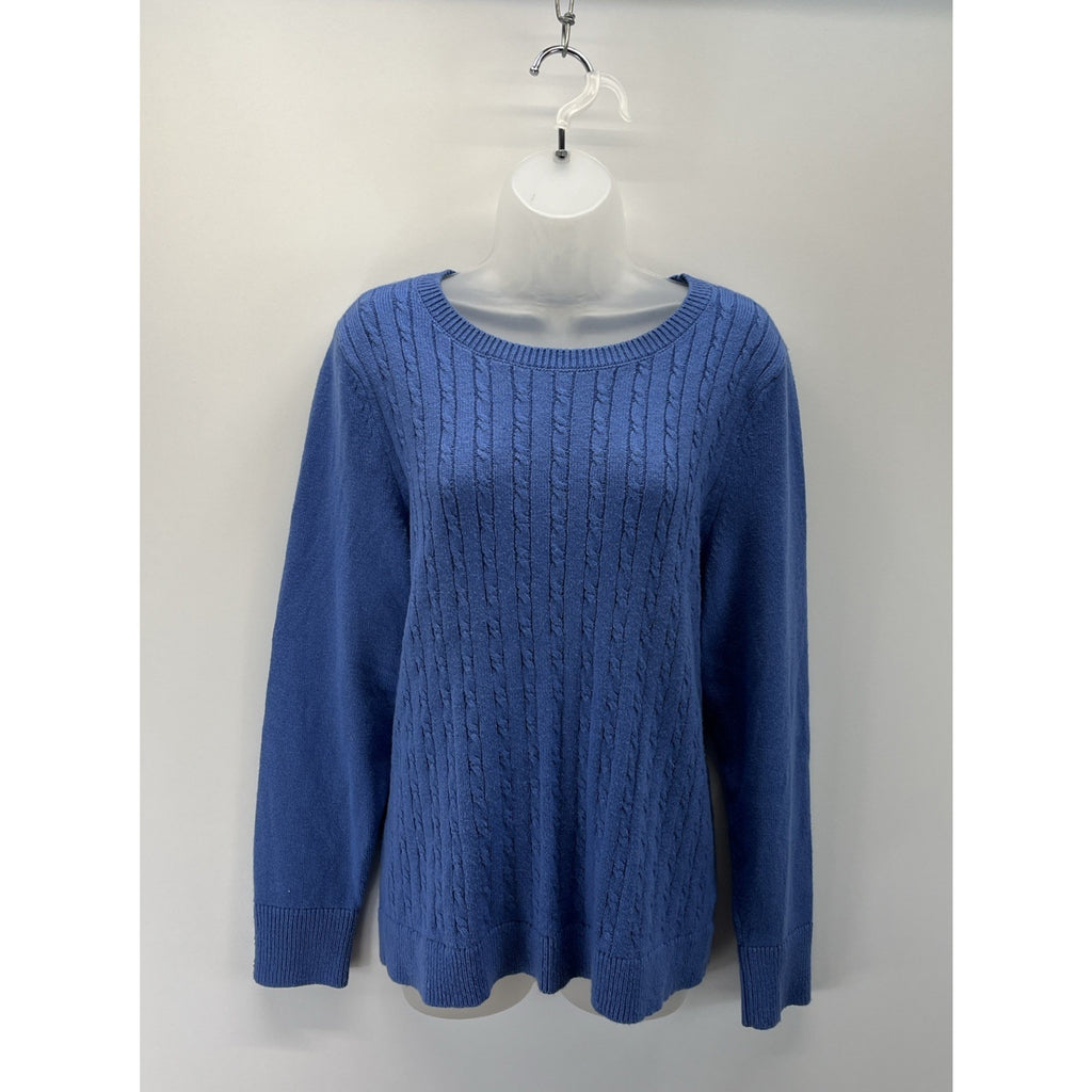 TALBOTS Soft Cable Knit Crewneck Sweater Blue Size XL Button Sleeve Detail
