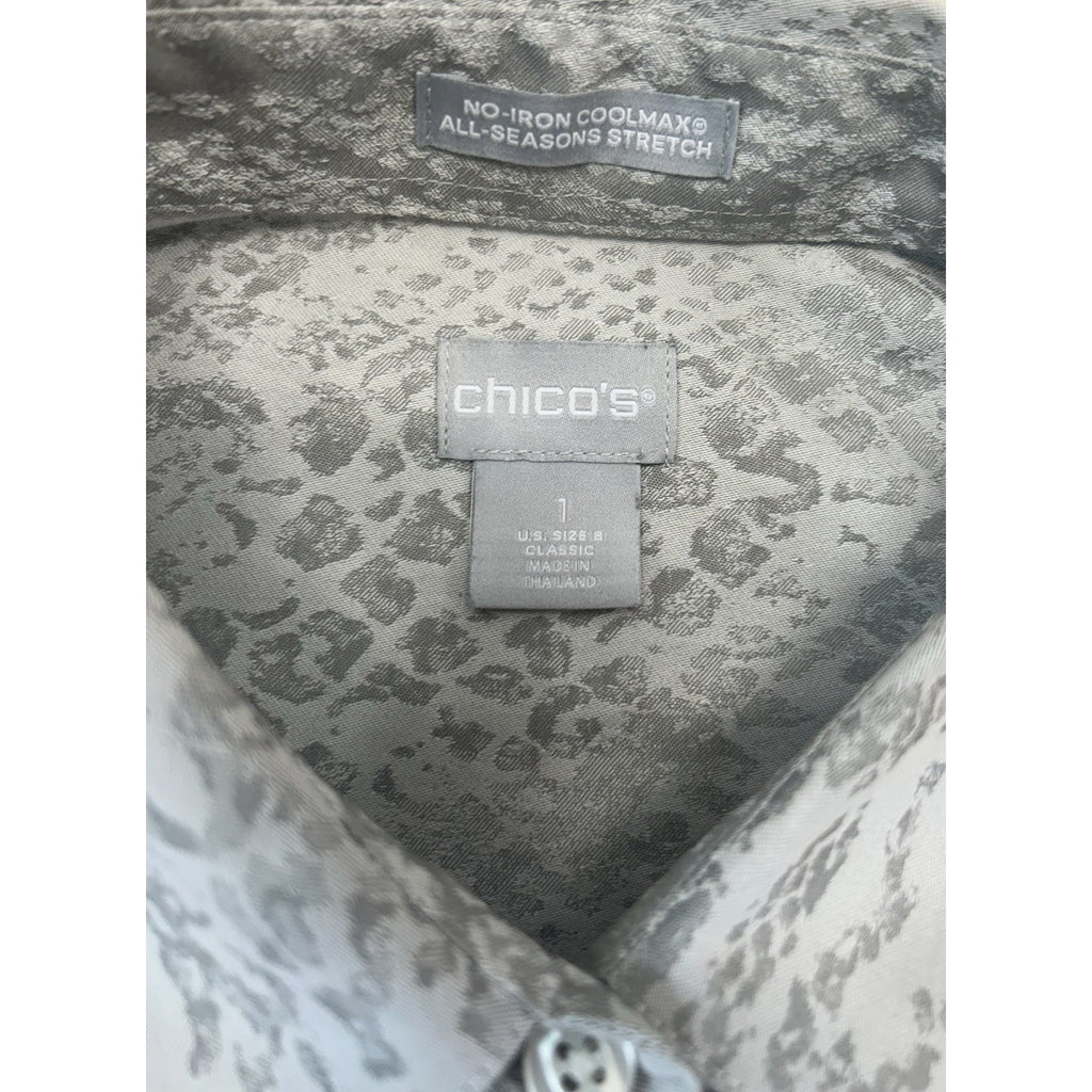 Chico’s No-Iron Classic Stretch Shirt Women’s Size1 All-Seasons Button Front.
