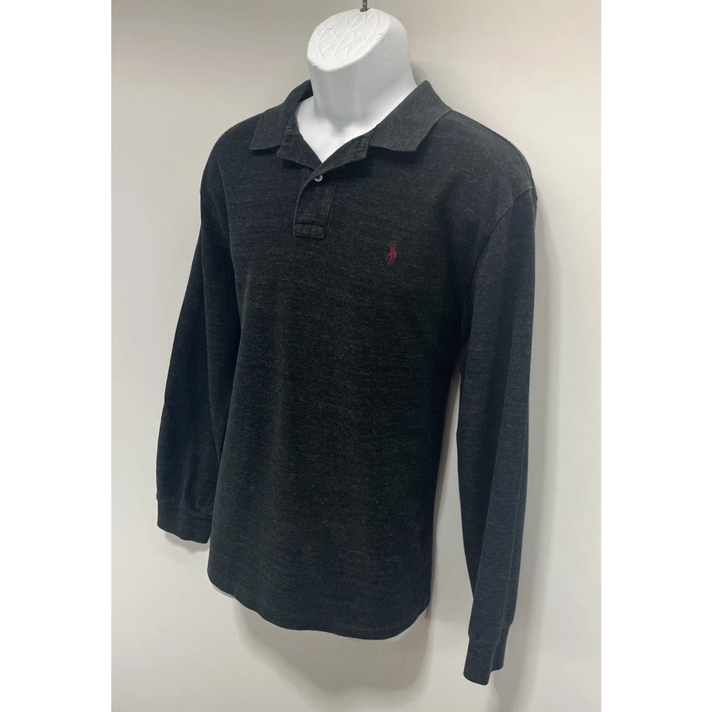 Polo Ralph Lauren 1/4 Button Up Sweater Size Large Gray Red Pony Collared Cotton