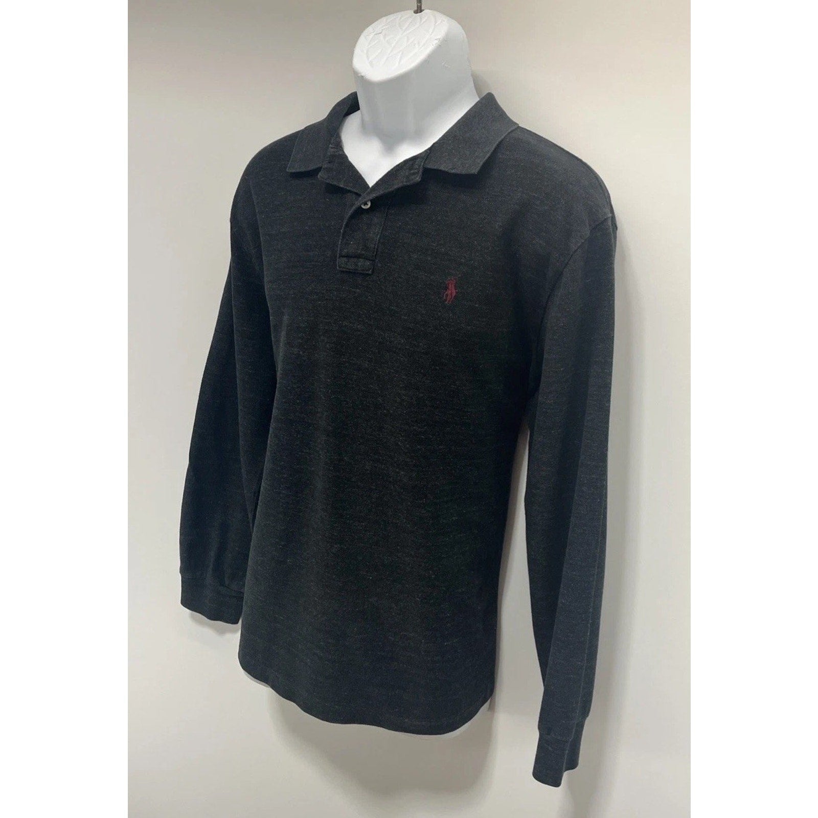Polo Ralph Lauren 1/4 Button Up Sweater Size Large Gray Red Pony Collared Cotton