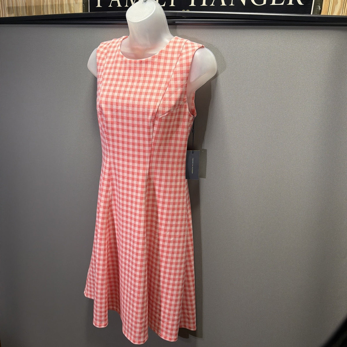 Tommy Hilfiger Dress Womens 6P Petite Pink Gingham Sleeveless Fit Flare NWT